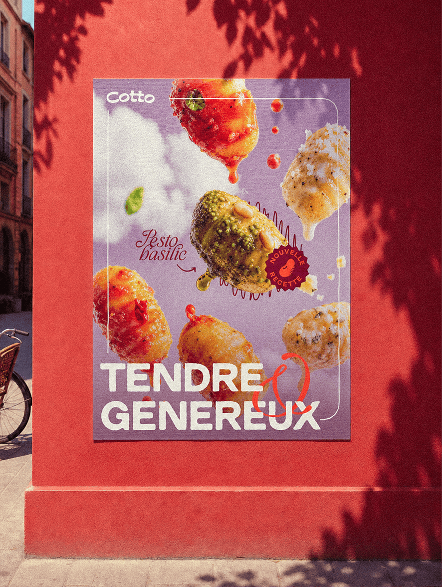 Affiche murale Cotto avec slogan gourmand pour restaurant de gnocchis