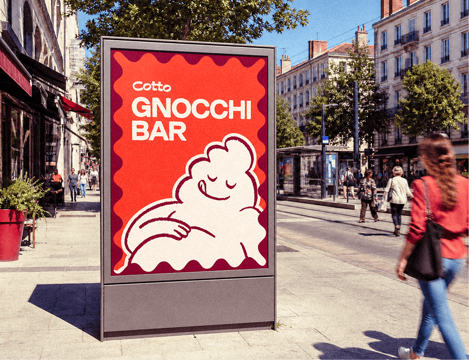Affiche urbaine Cotto pour la communication du gnocchi bar