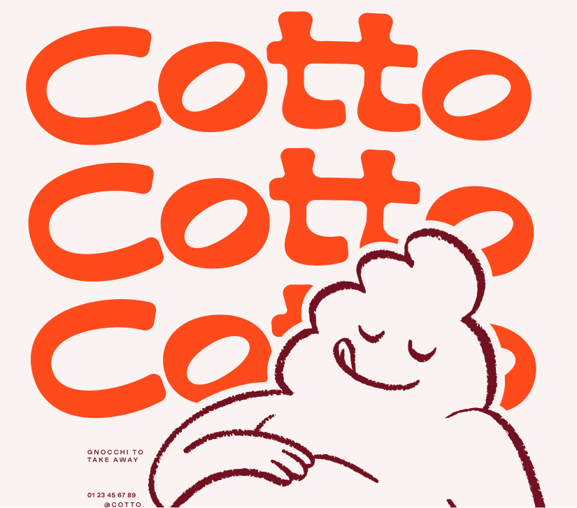 Logo et mascotte Cotto pour l’identité visuelle du gnocchi bar