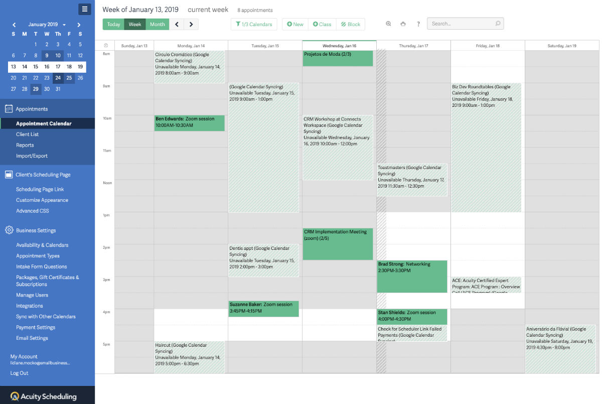 Acuity Scheduling calendar interface