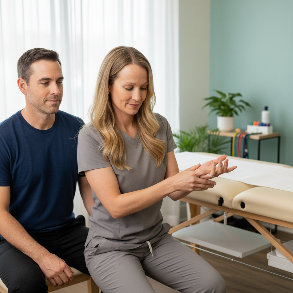 Custom hand splint fabrication in San Francisco showing orthotic fitting for wrist and hand therapy rehabilitation