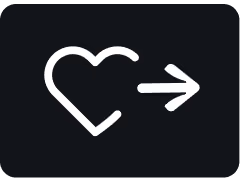 White heart shape with an arrow pointing right on a black background.