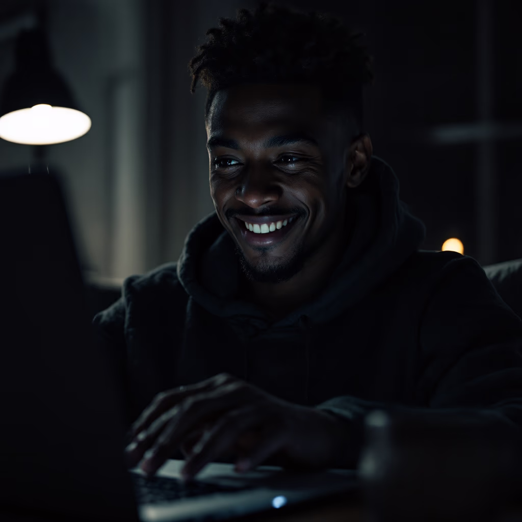 [headshot] image of satisfied student using a laptop