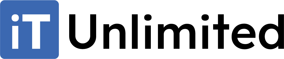 IT Unlimited logo with white lowercase i and uppercase T in a blue square followed by the word Unlimited in black text.