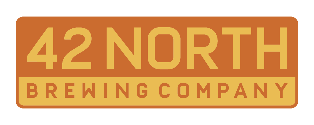 Logo with text 42 North Brewing Company in bold block letters on orange background.
