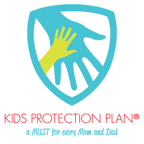 Logo with two hands inside a shield symbolizing protection and text 'KIDS PROTECTION PLAN®'.