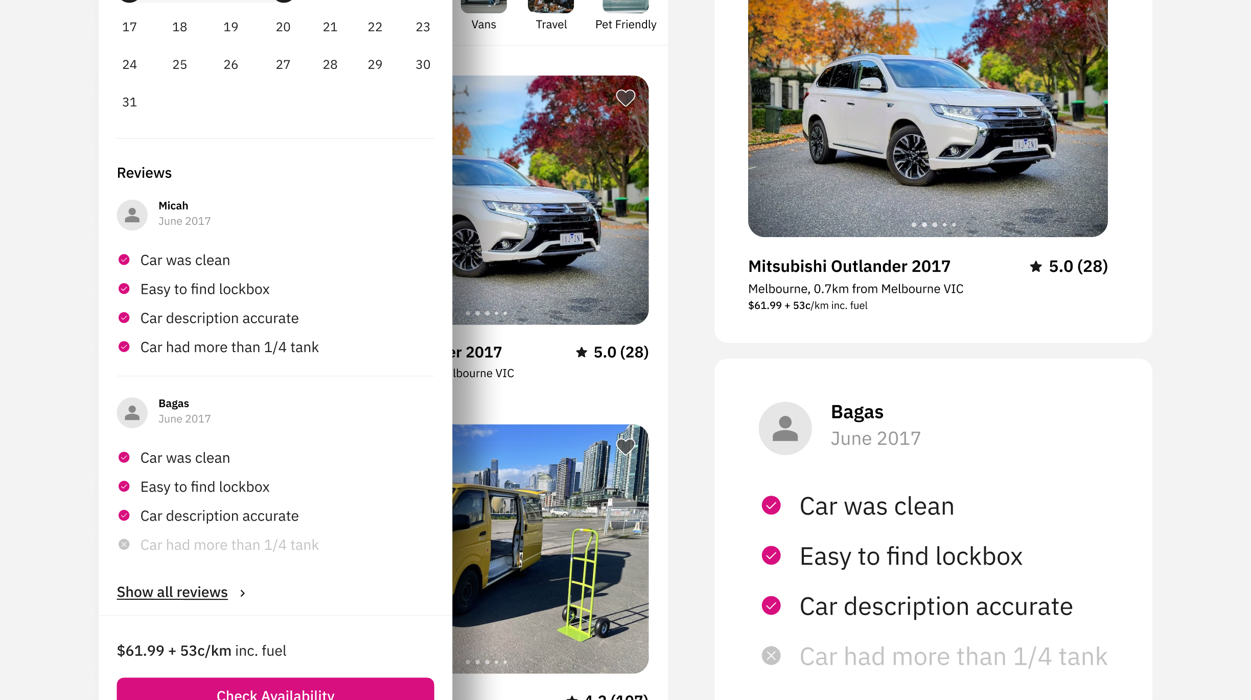 Vehicle rating and review system designs