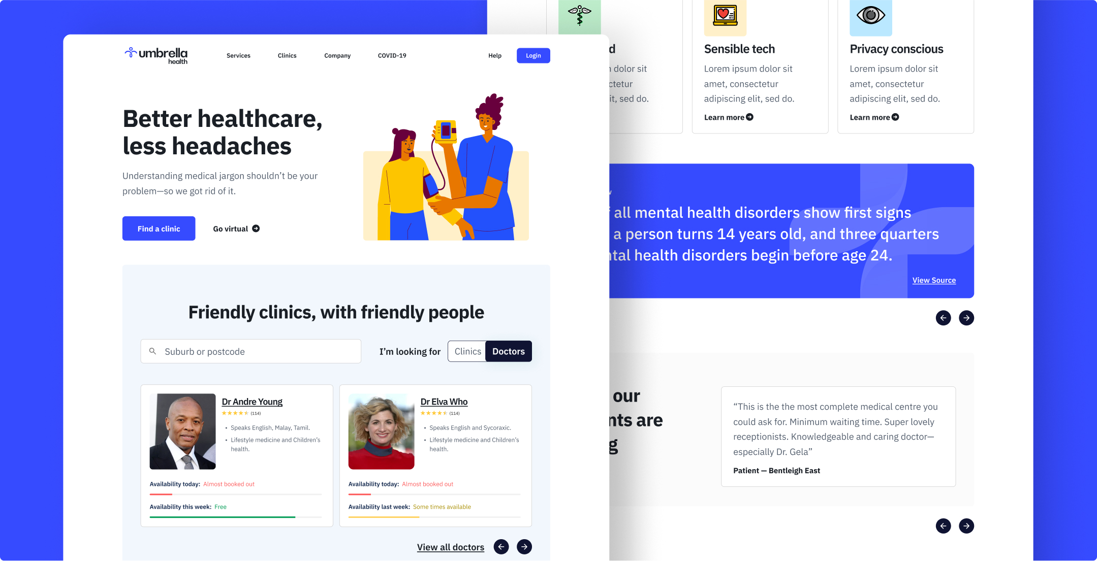 Gumboot in action on the redesigned Umbrella Health website, 1 of 4