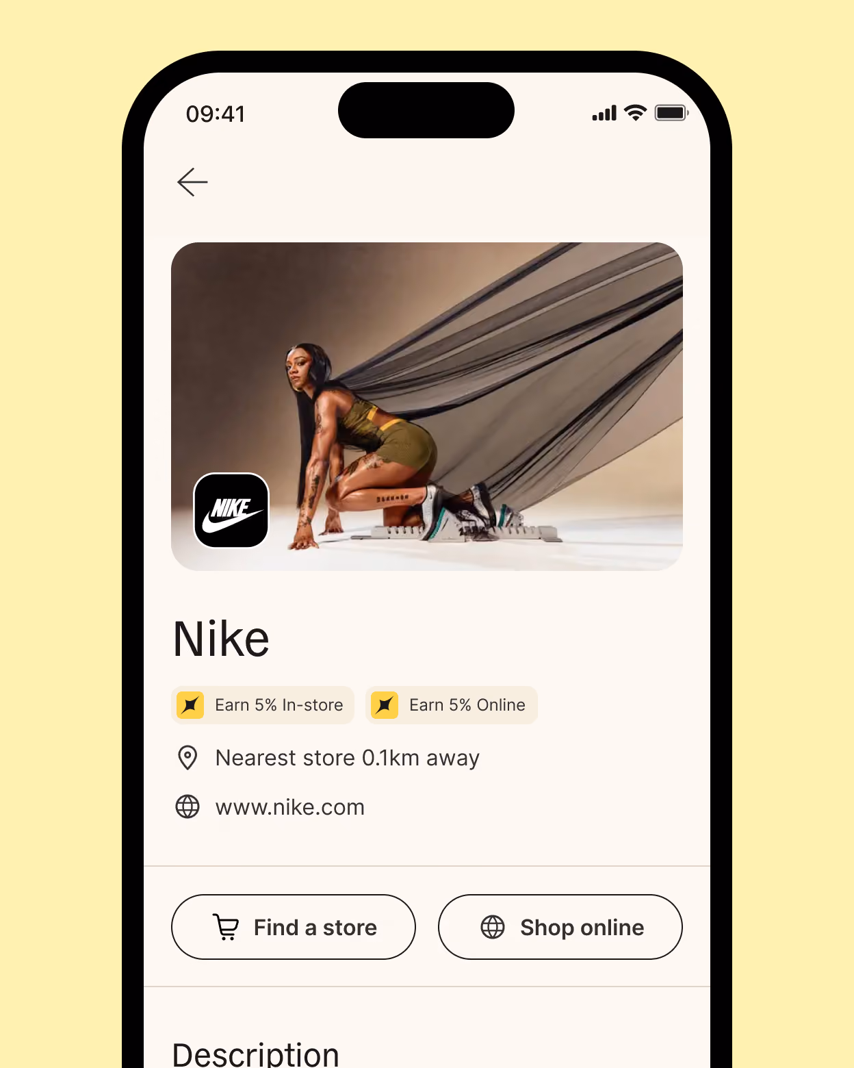 The earn side: a Nike partner page offering 5% credit in-store and online