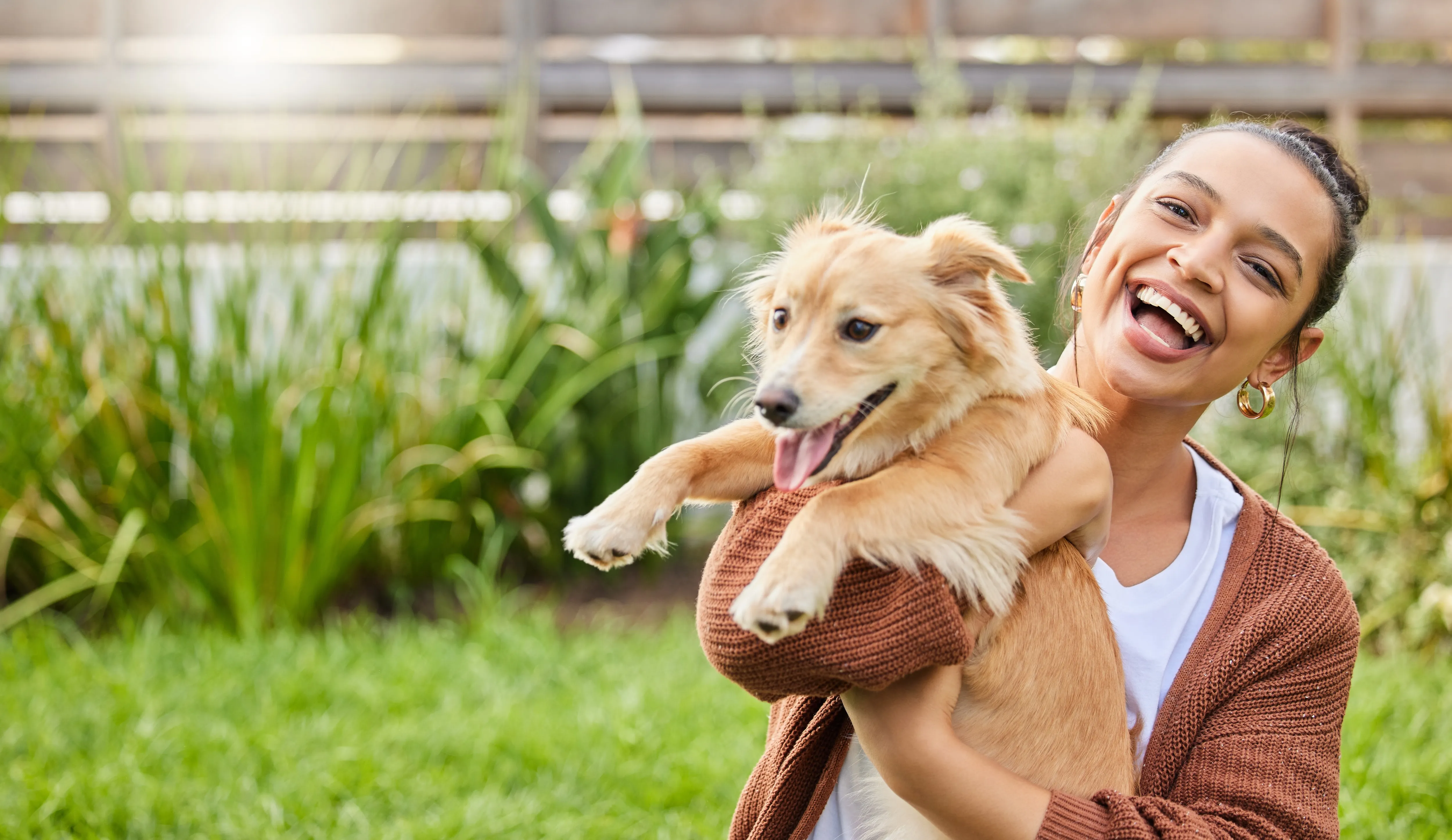 Woman and Dog, Happy Stock Photo