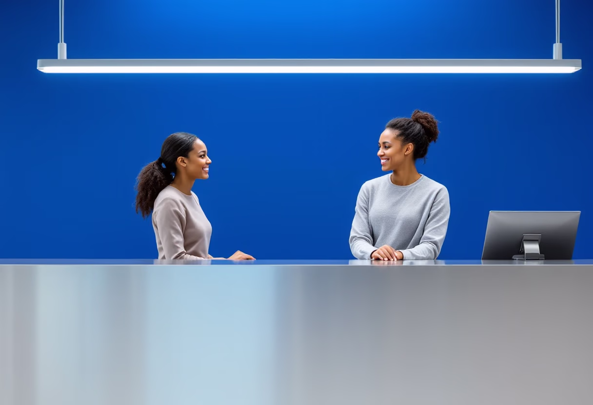image of a person asking a question at an information counter (for a mobility and transportation)