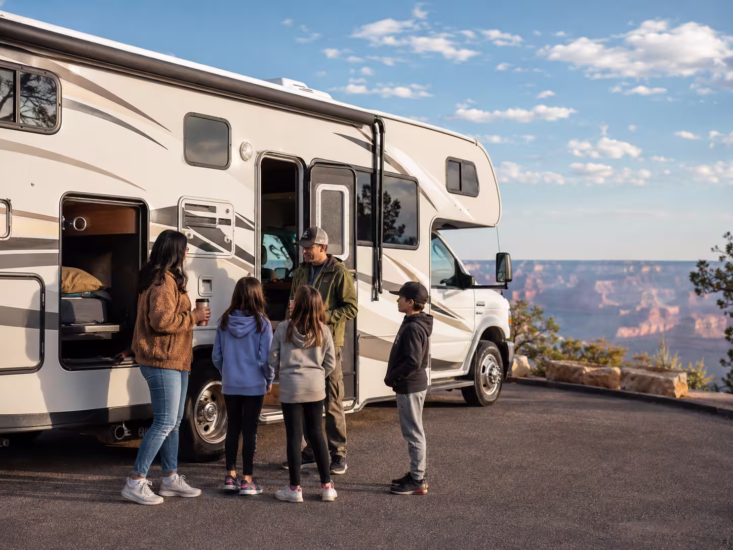 Family camper rental parked at Grand Canyon from Phoenix, AZ