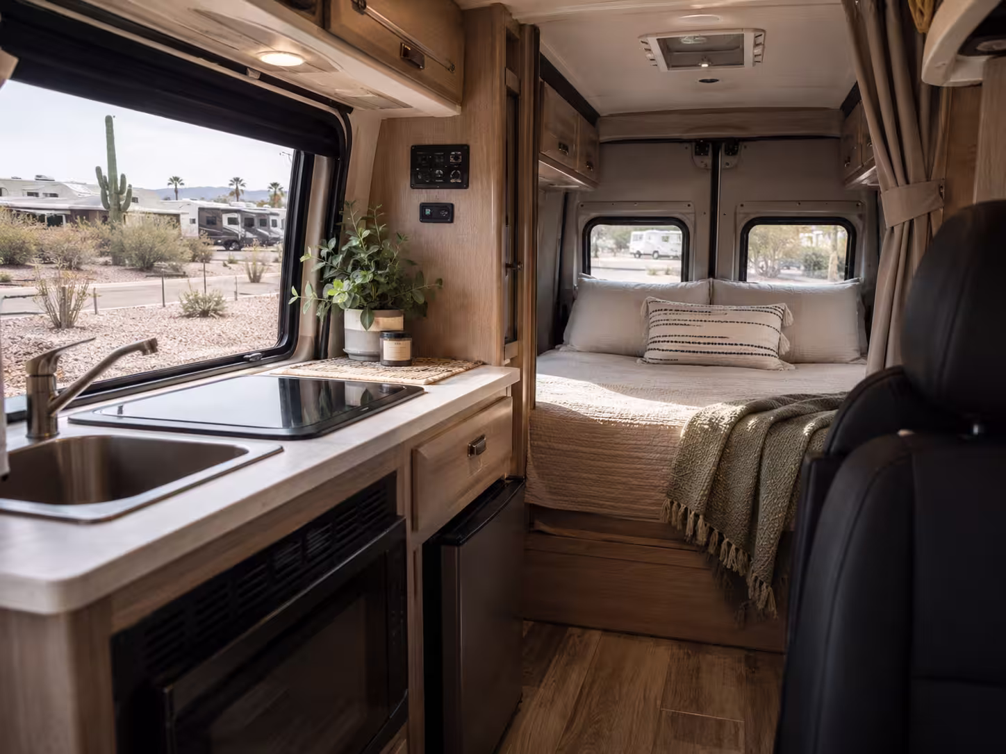 Interior layout of a Class B motorhome rental in Phoenix