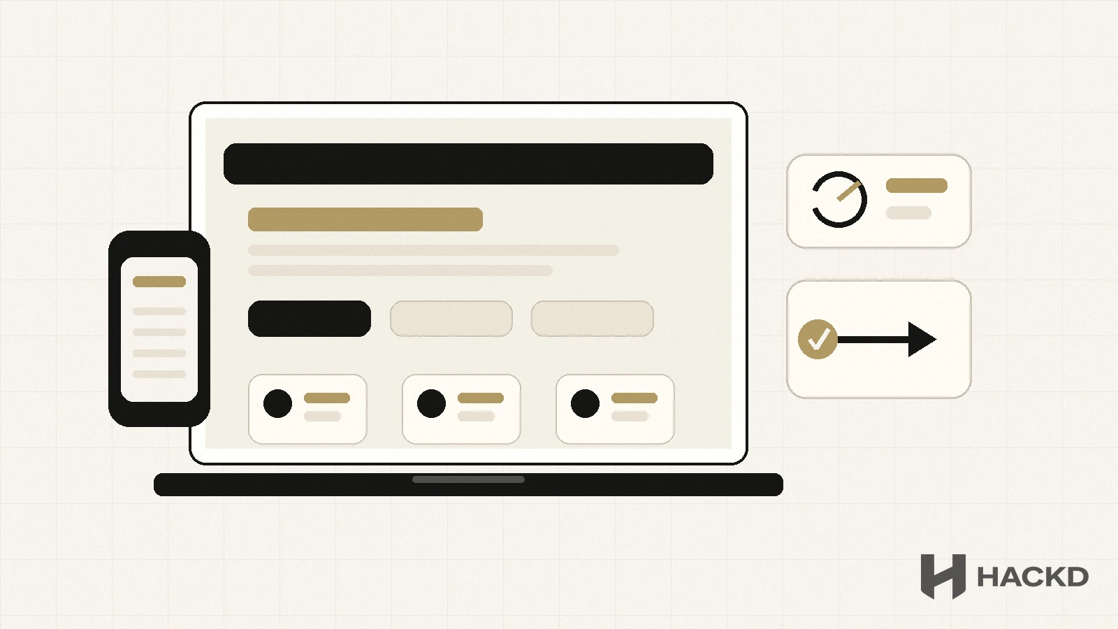 Website conversion graphic showing clear service page layout, mobile view and trust-building user experience