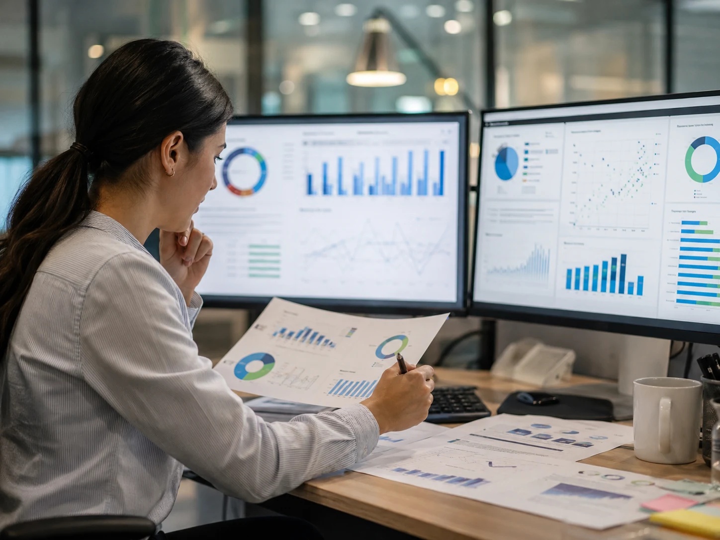 Marketing analyst comparing campaign, CRM and sales data to assess tracking accuracy and lead quality 