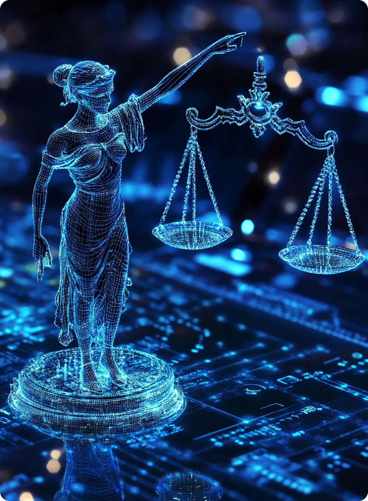 imagen juridica en 3d relacionada a la tecnologia