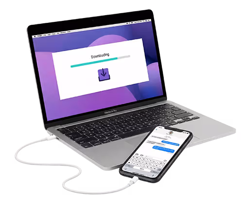 Image demonstrating how to connect iphone to laptop computer to download text messages from iphone securely, fast and print ready