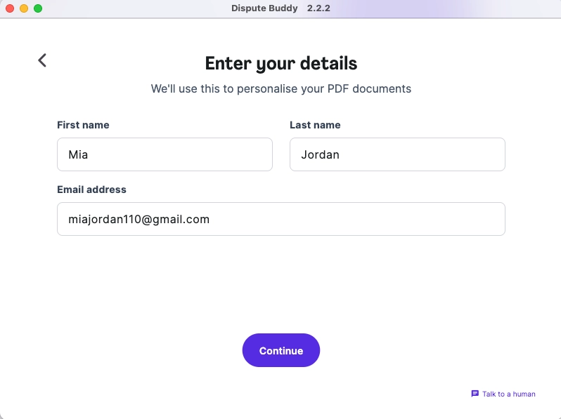 enter your details screen dispute buddy