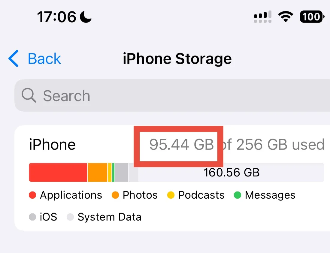 Iphone storage screen
