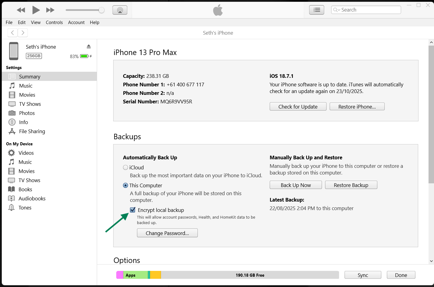 encrypt local backup