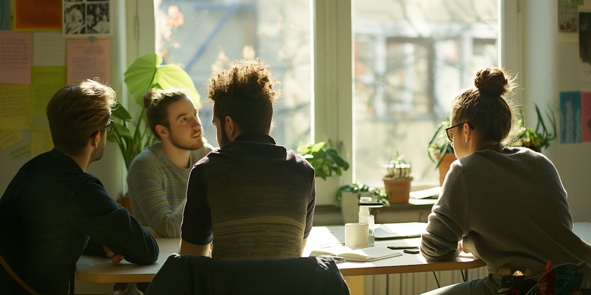Founders and investors sharing experience in a small group discussion