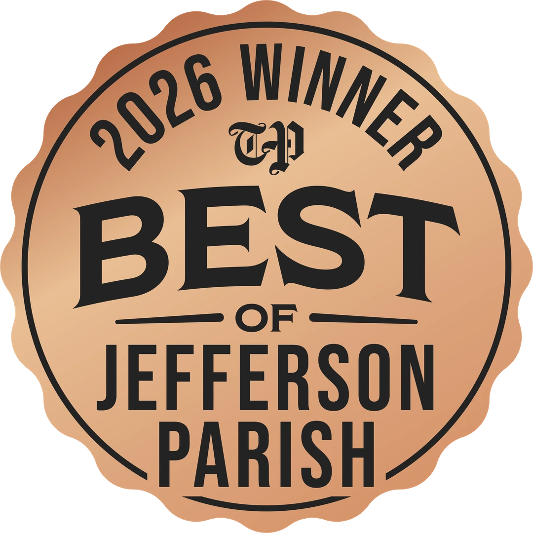 Bronze-colored round award seal with scalloped edges that reads: '2026 WINNER, TP, BEST OF JEFFERSON PARISH'.
