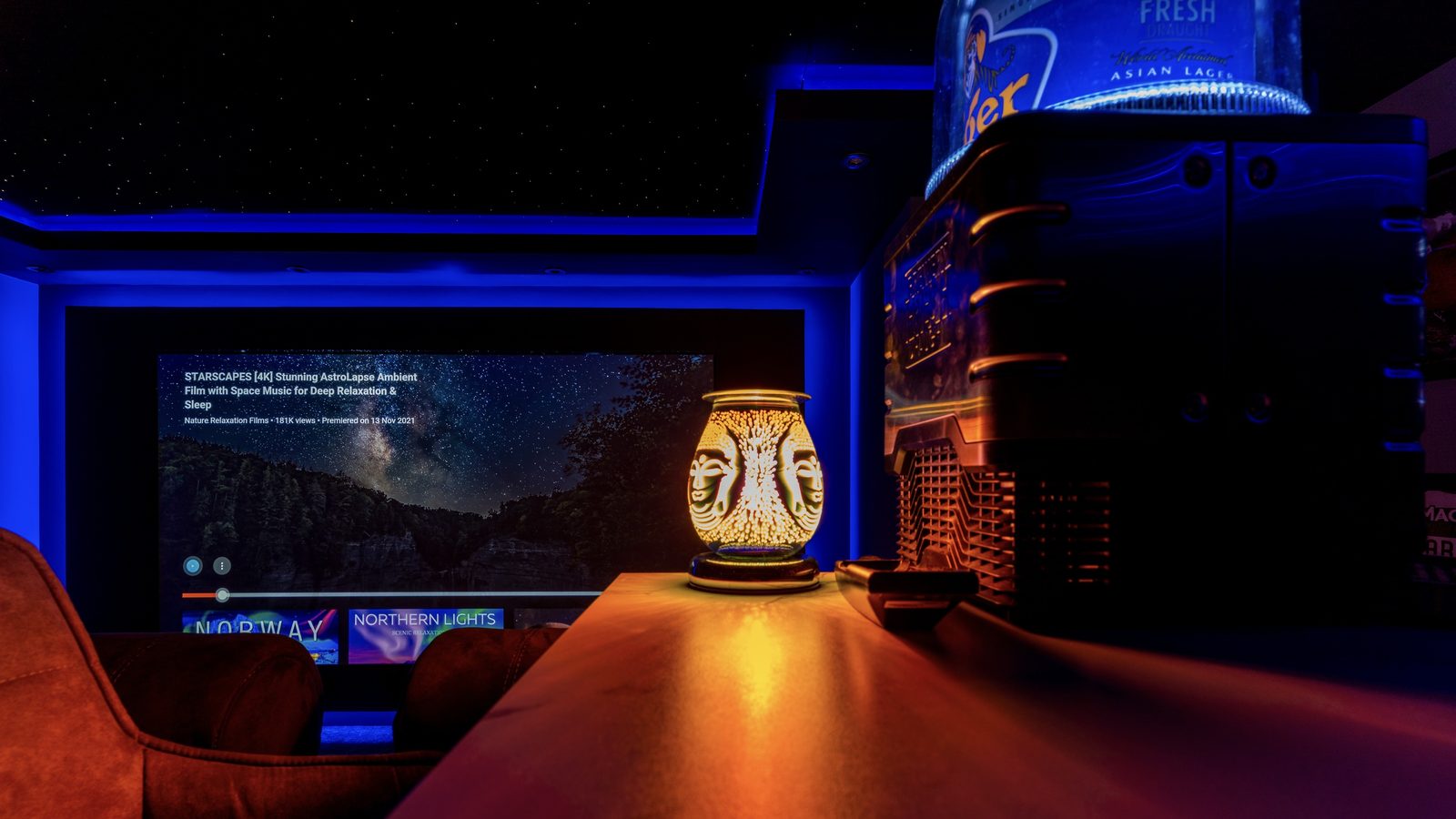 Bishopton garage home cinema, bar and credenza area