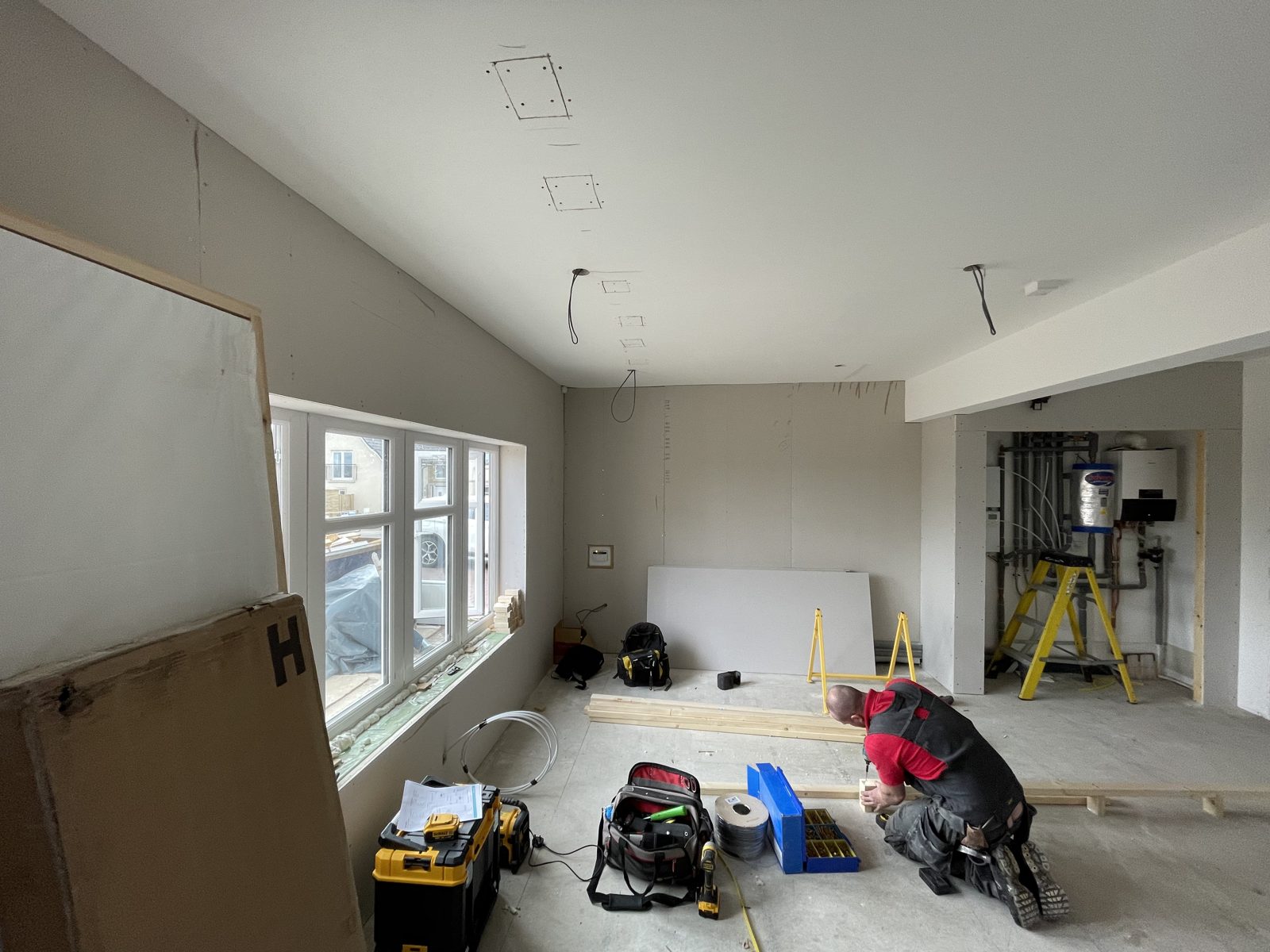 Bare double garage shell before cinema conversion