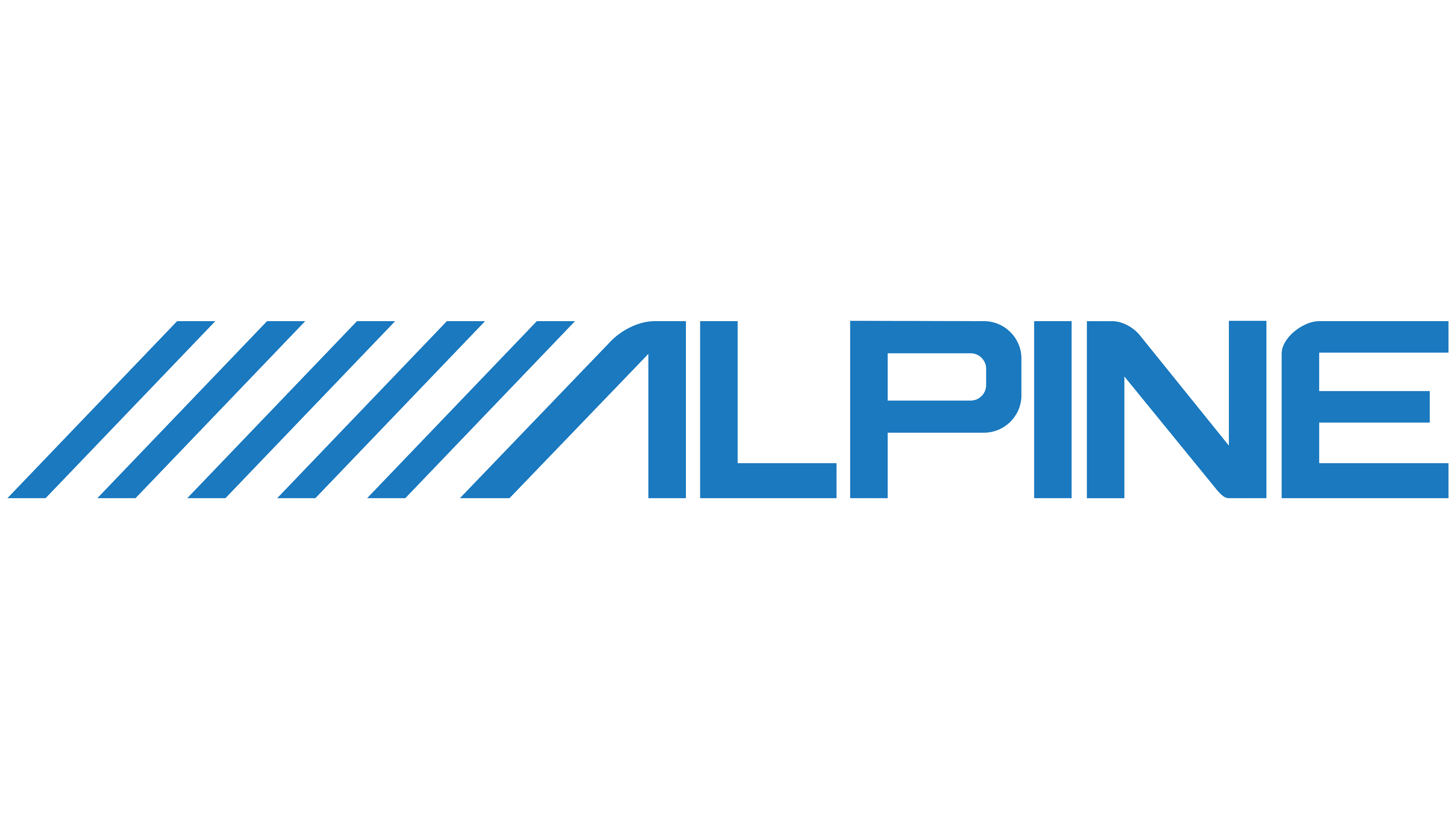 Blue Alpine logo with stylized diagonal stripes and the word ALPINE in uppercase letters.