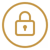 Padlock icon inside a circular border representing security.