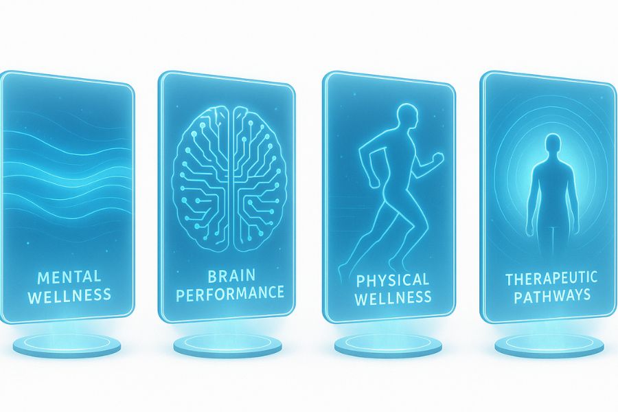 HealoVerse creates immersive VR experiences built on neuroscience, physiology, and behavioral science—supporting emotional wellness, brain performance, physical alignment, therapeutic integration, and technology-assisted care.