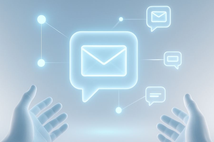 Abstract VR interface symbolizing communication and connectivity.