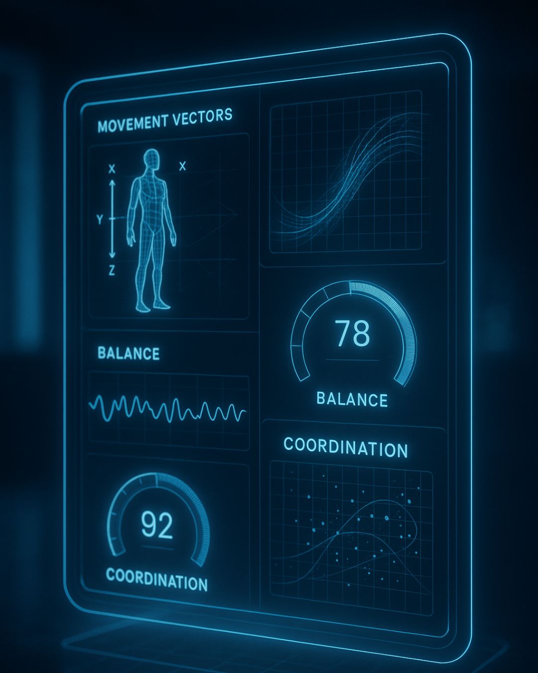 VR view showing balance lines and movement reference markers.
