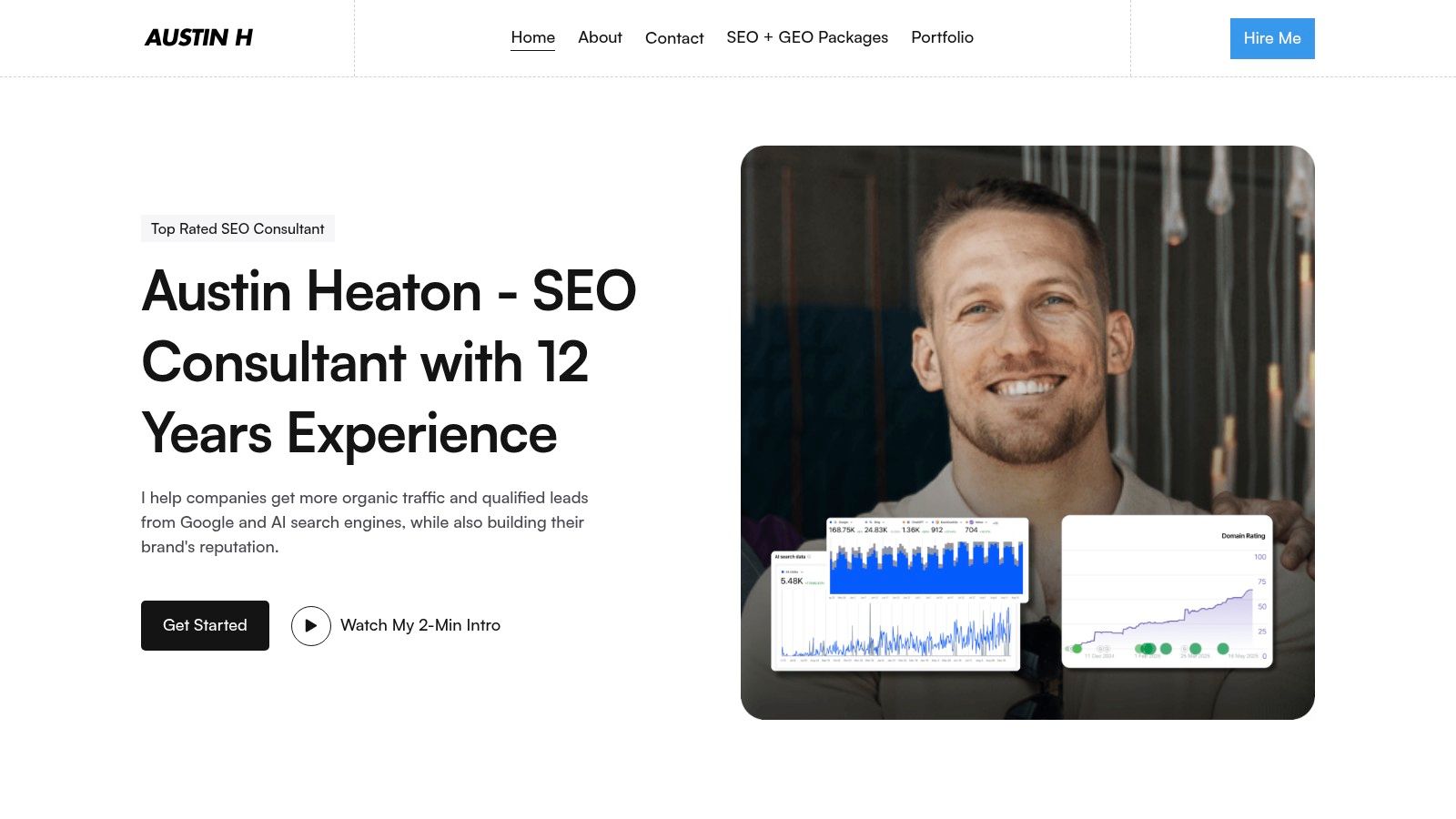 Austin Heaton's website showcasing his SEO consultant services