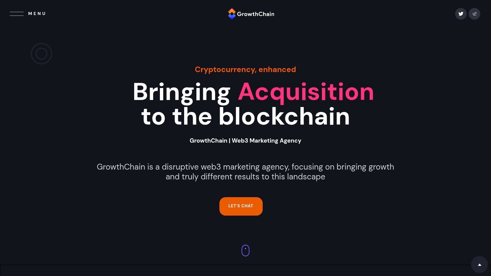 GrowthChain homepage highlighting their Web3-focused marketing services