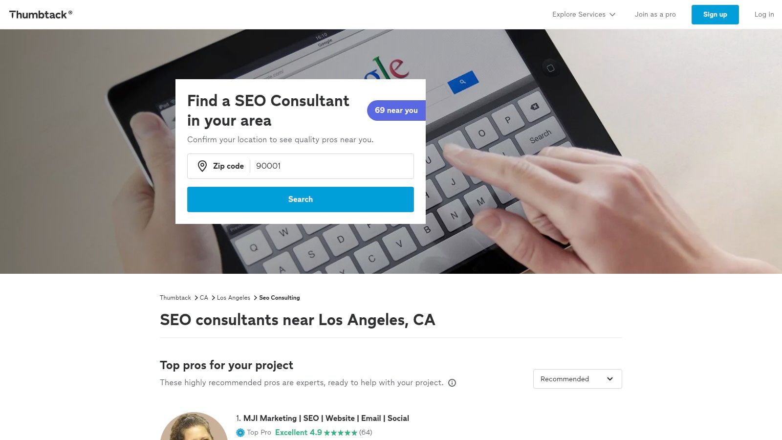 Thumbtack – “SEO Consulting in Los Angeles, CA”