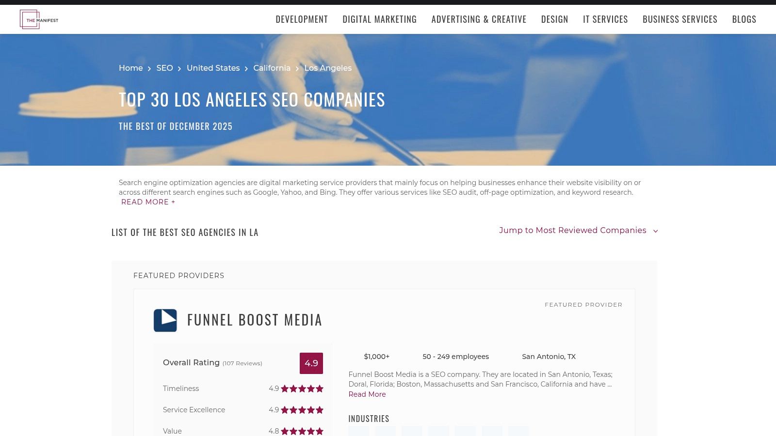 The Manifest – Best SEO Companies in Los Angeles (Dec 2025)