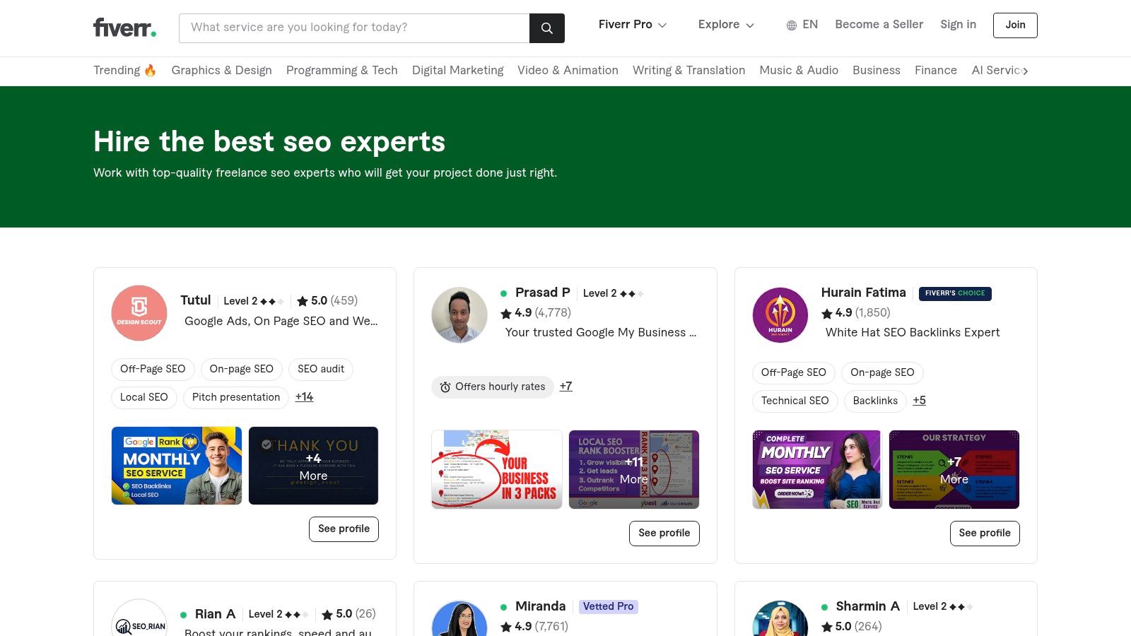 Fiverr – SEO Category (filter by U.S./Los Angeles)