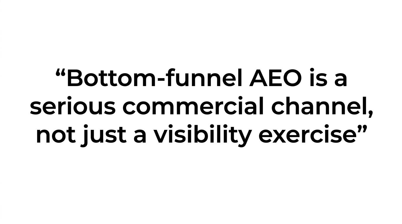 Quote highlight emphasizing that bottom-funnel AEO is a serious commercial channel, not just a visibility exercise.
