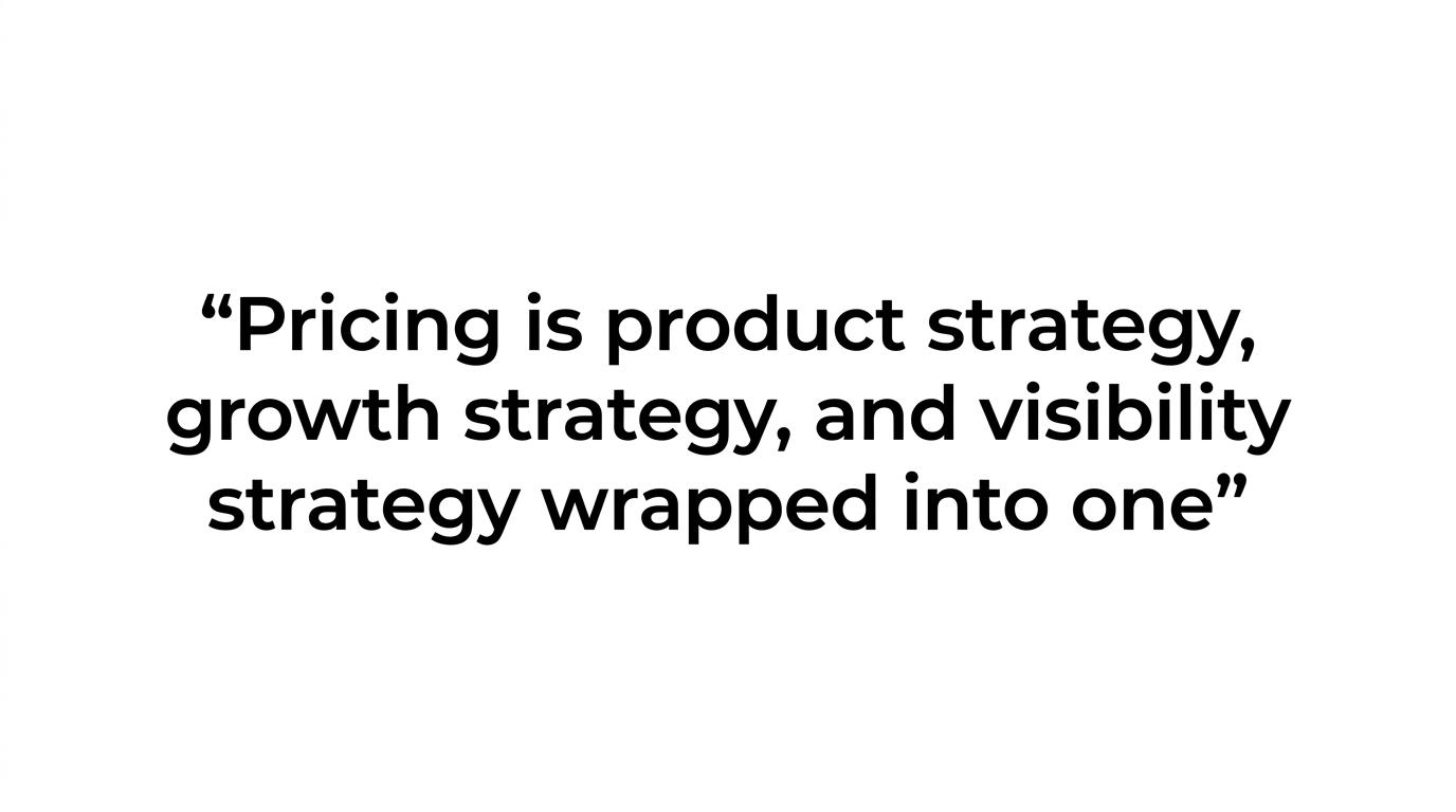 Highlighted quote stating that pricing is no longer just a monetization decision but also product, growth, and visibility strategy.