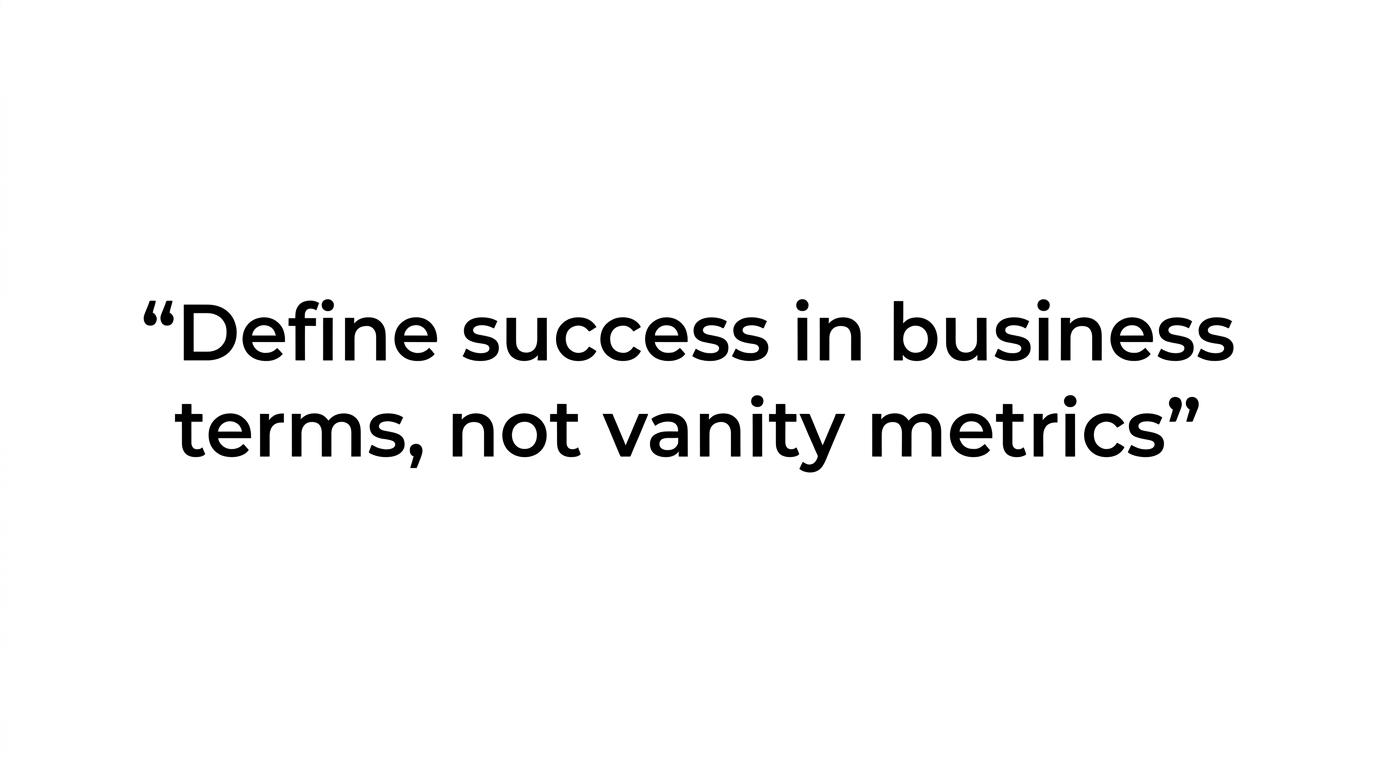 A highlighted quote stating that an AEO consultant should define success in business terms, not vanity metrics.