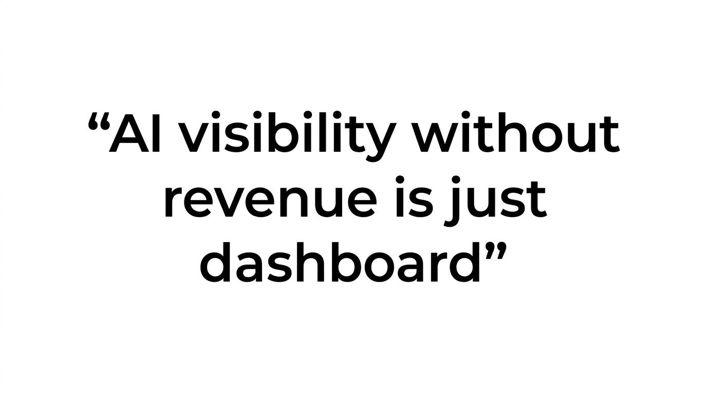Bold pull quote reading, "AI visibility without revenue is just another dashboard."