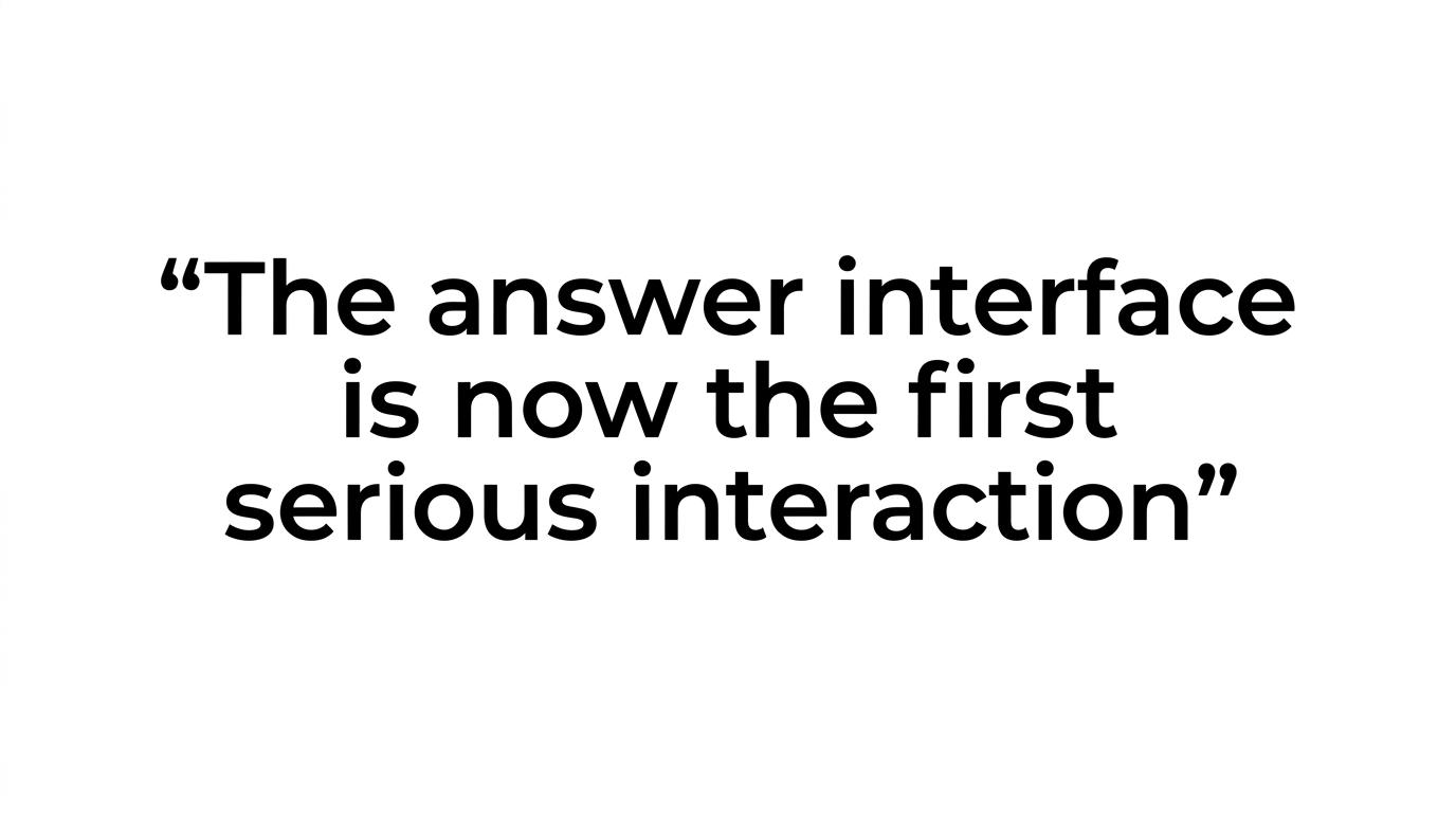 A quote card highlighting that, in many categories, the answer interface now replaces the website as the first serious interaction.