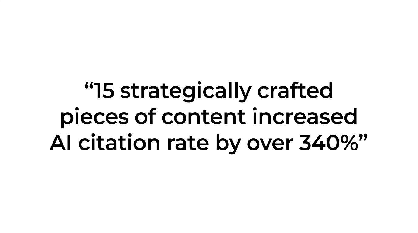 Highlighted quote stating that 15 strategically crafted pieces of content increased a B2B SaaS client’s AI citation rate by over 340%.