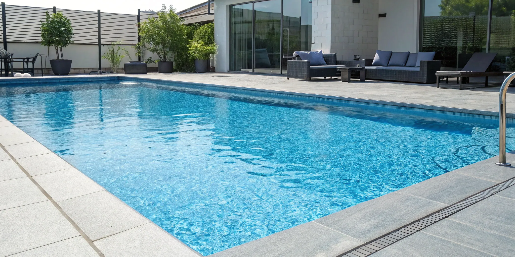 A clear blue swimming pool, the final result of how to fix green pool water.