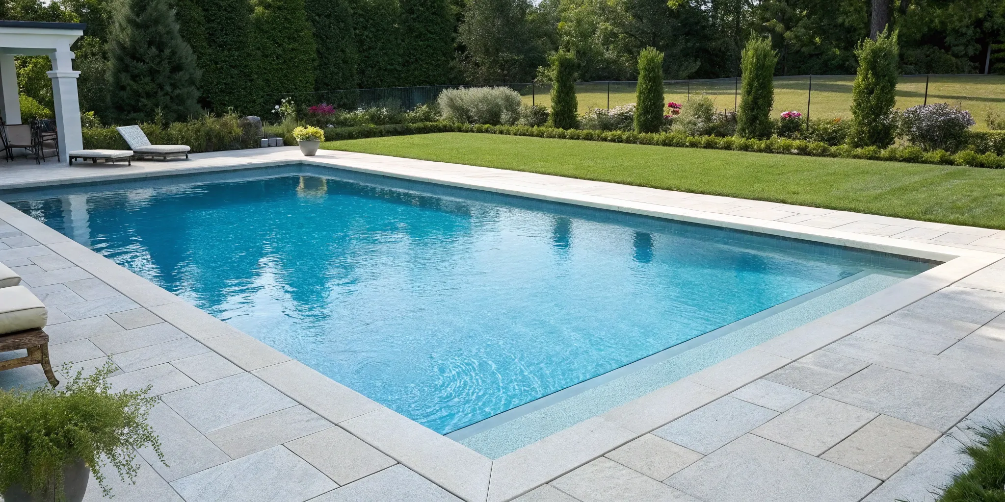 Completed inground pool coping replacement using new natural stone.