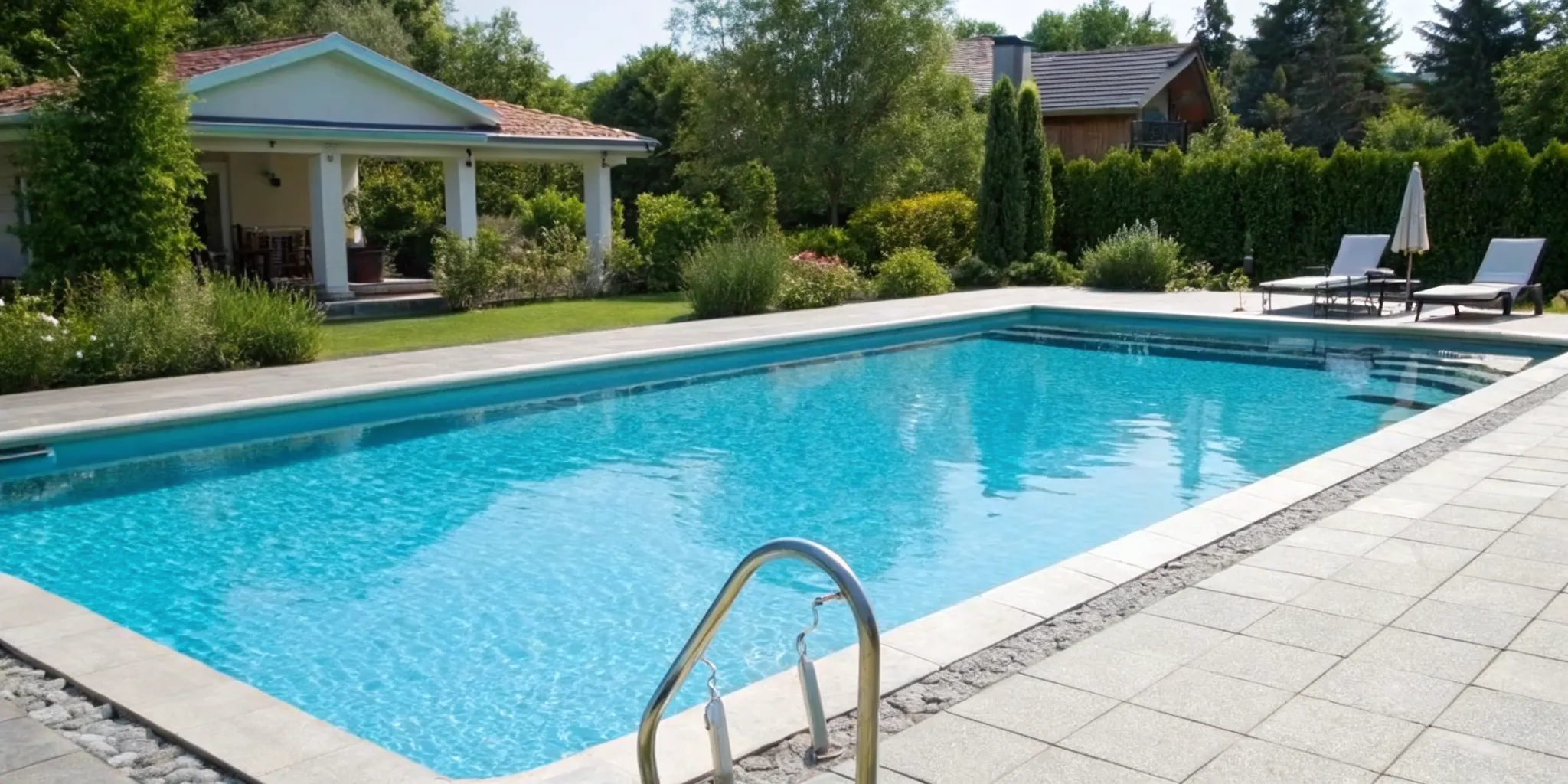 A clear blue swimming pool after learning how to fix green water.