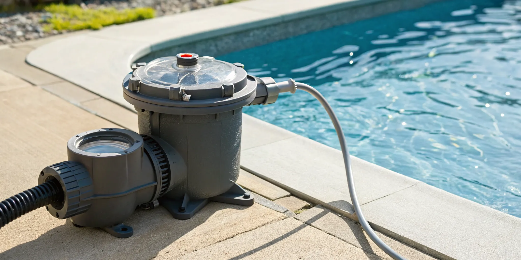 The red reset button on the motor of an above ground pool pump.