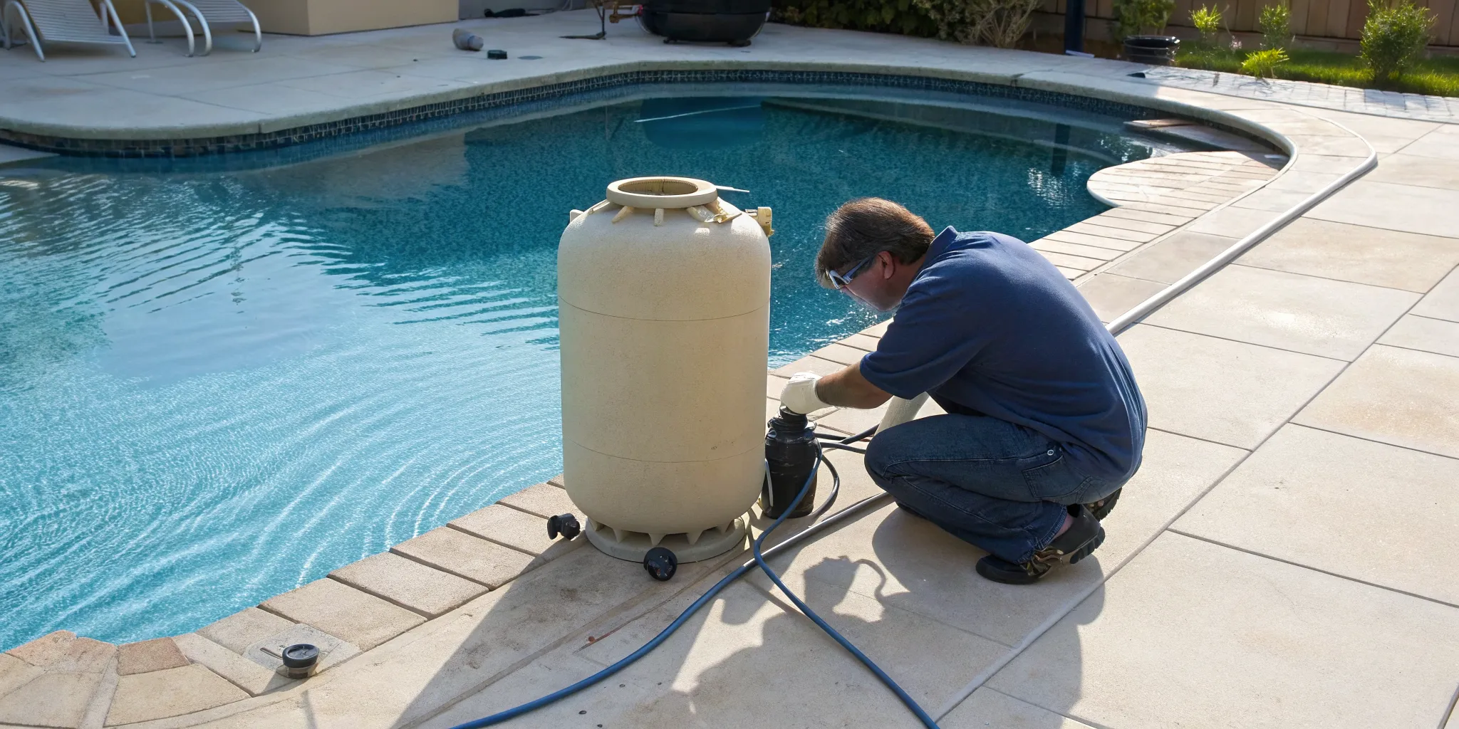 How to repair a leaking pool filter tank using basic hand tools.