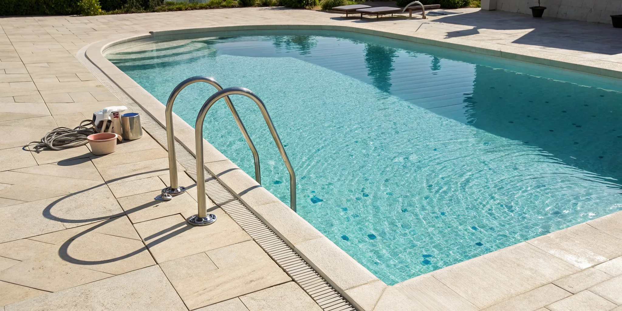 A clean swimming pool and equipment, part of what determines monthly pool service cost.